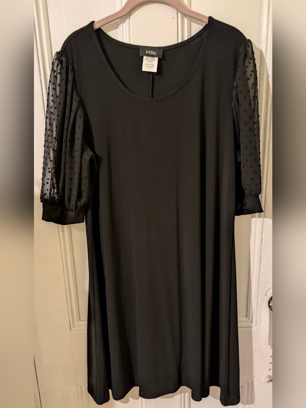 MSK Black Chiffon Sleeve A-Line Dress